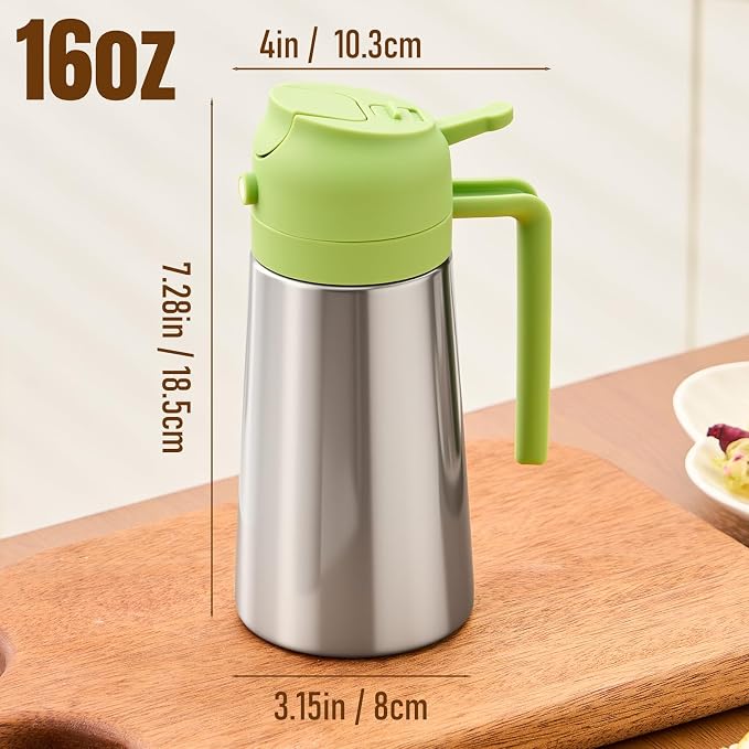 PARACITY Oil Sprayer and Pourer, 16 fl oz Stainless Steel Oil Dispenser | 2-in-1 olive oil spray bottle with ceramic-coated interior for daily kitchen cooking, air fryer, BBQ, salads, and baking.