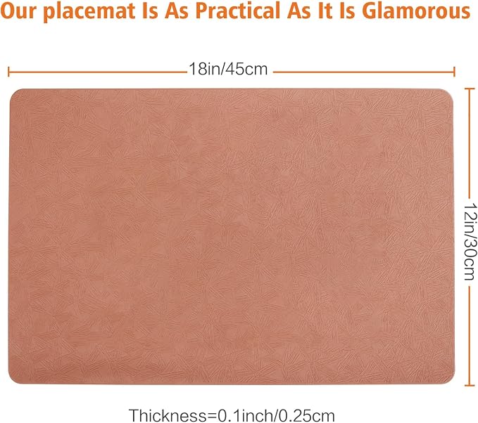 Coral Vinyl Placemats Set of 4 Waterproof Wipeable Table Mats | Heat Resistant Easy Clean Place Mats Faux Leather Table Mats Washable PVC Table Placemats for Dining Table