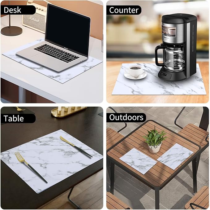 Faux Leather Heat Resistant Placemats 8 Packs, Waterproof Wipeable Dining PU Place Mats for Indoor & Outdoor, Easy to Clean, Marble