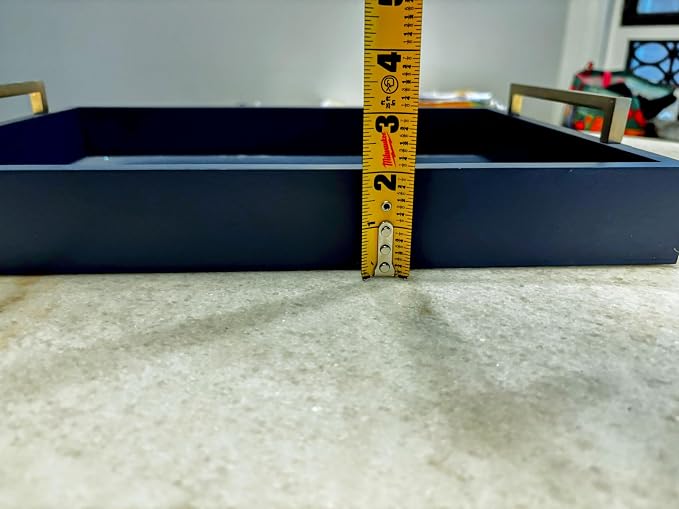 Decorative Coffee Table Tray - Ottoman Tray - Breakfast, Drinks, Liquor Serving Platter - from Farmhouse to Modern - Matte Finish - Champagne Gold Handles - Twilight-Blue