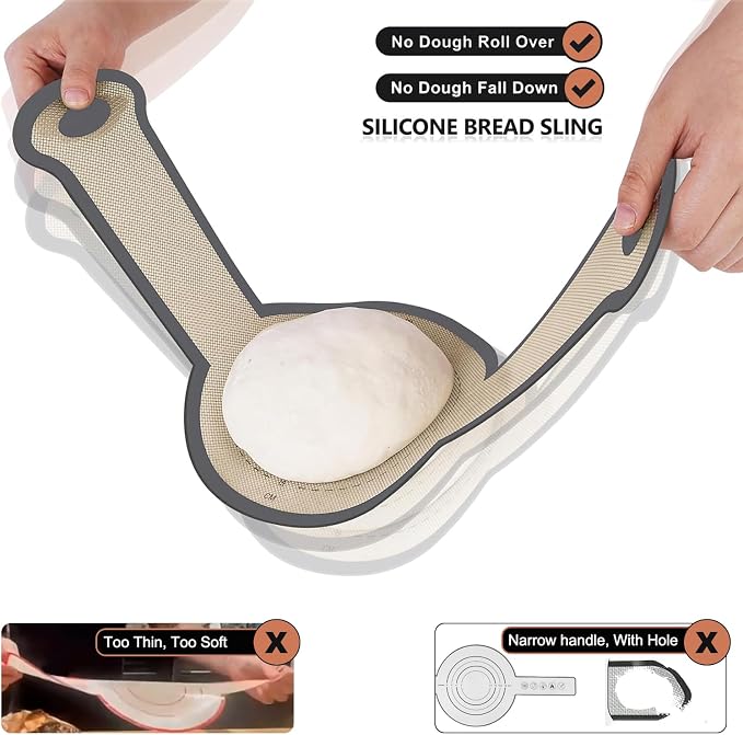 Silicone Bread Sling, 2 Pcs Silicone Baking Sling with Longer Handles, Non-Stick & Easy Clean Dutch Oven Baking Mat to Transfer SourDough Easily, Reusable Bread Mat Set