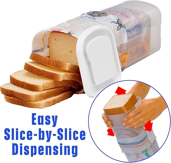 Buddeez Bread Buddy Bread Storage Container, White, 2-Pack | Helps keep bread fresh and organized, Fits standard sandwich loaves, Slice-by-slice dispensing