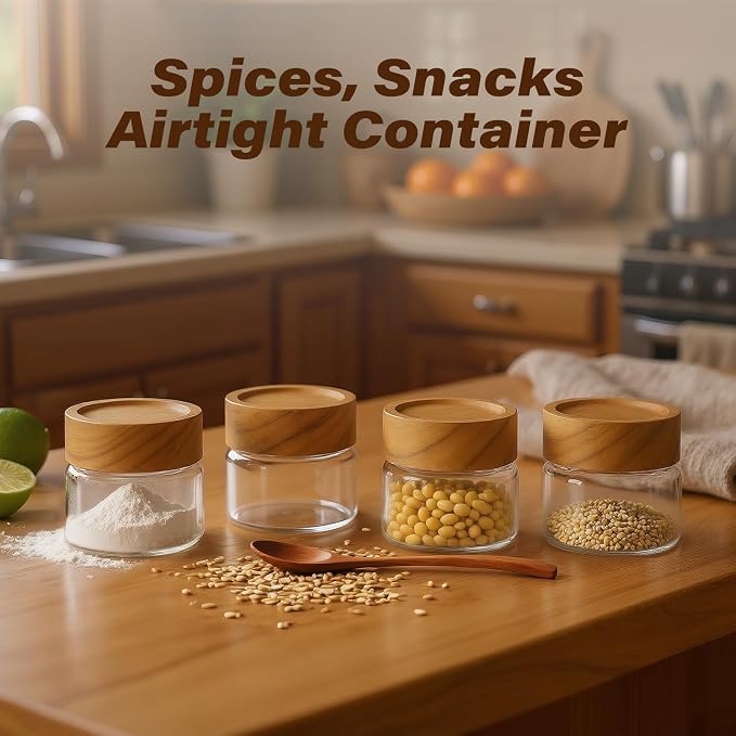 Glass Jars, 6-Pack, 4 Fl Oz (118 ml) | Feature inner plastic insert & seal; airtight for yogurt drinks, spices, seasonings, snack portioning & pantry