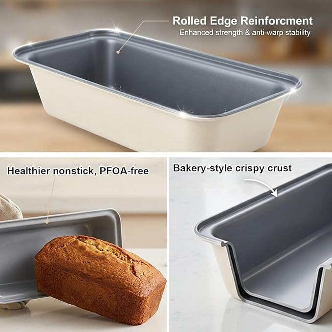 Long Bread Loaf Pan 3 Pack, 12x4 Inch Nonstick Carbon Steel | Even Heat for Homemade Sourdough, Banana Bread & Meatloaf – Rustproof, Warp-Proof, Easy Release,PTFE & PFOA Free