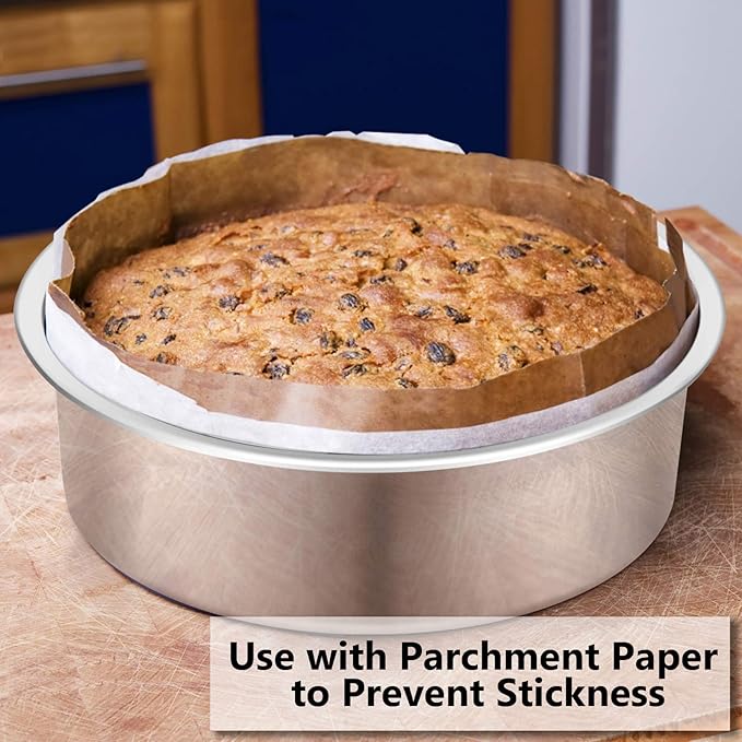 P&P CHEF Cake Pan Set of 3, 4" + 6" + 8" Round Baking Layer Cake Pan Tin | Stainless Steel & Mirror Finish, Bakeware for Birthday Weeding Anniversary, Heavy Duty & Non Toxic, Oven & Dishwasher Safe