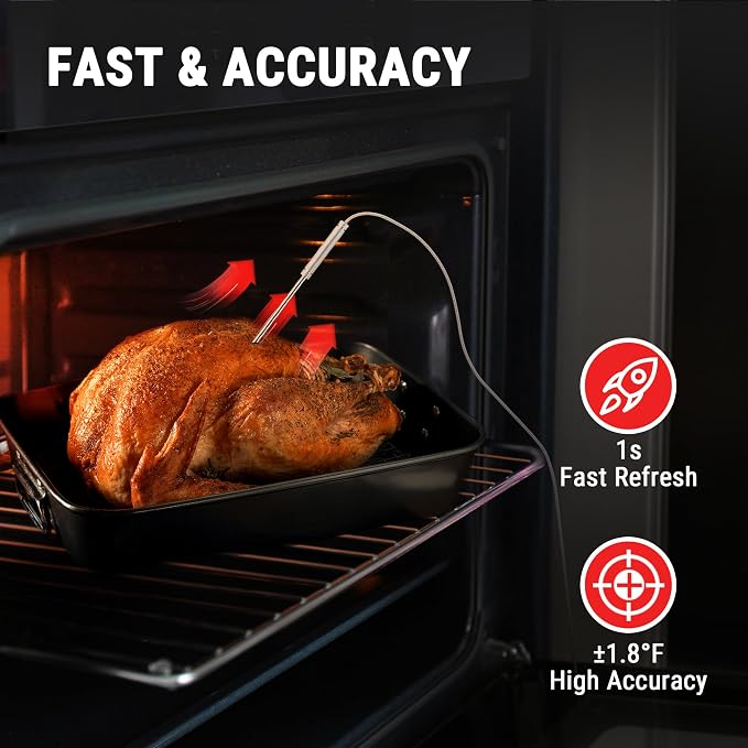 TempPro TempTrack Digital Meat Thermometer for Cooking with 2 Meat Probes | Large LCD Backlit Oven Probe Thermometer, Kitchen Food Thermometer with Temp Alert for Smoker, BBQ,Grill