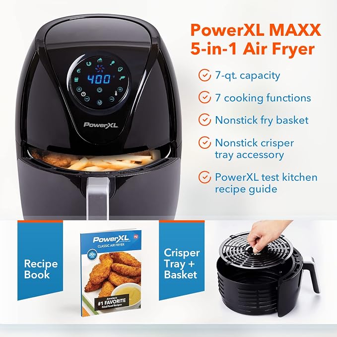 PowerXL 7QT Air Fryer Maxx Classic | 7QT air fryer with one-touch presets, rapid hot air technology and nonstick basket for crispy meals.