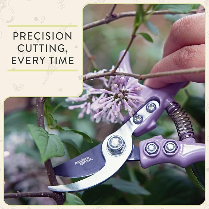 Modern Sprout Bypass Hand Pruners - Scissors - Gardening Tools - Chartreuse | Lightweight Pruning Tool W/ Easy-Lock - Sharp Bypass Carbon Steel Blade - Rust-Resistant - Reusable Holster for Storage