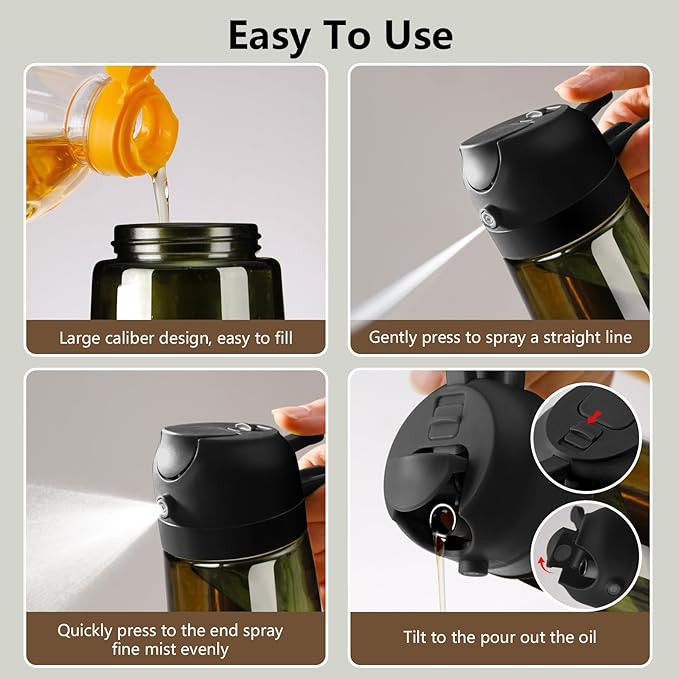 SWEET VIEW 2PCS Olive Oil Dispenser and Oil Sprayer | 16oz/470ml Glass Light-Proof Oil Pourer for Kitchen Air Fryer, Cooking, Salad, and BBQ, with Stickers