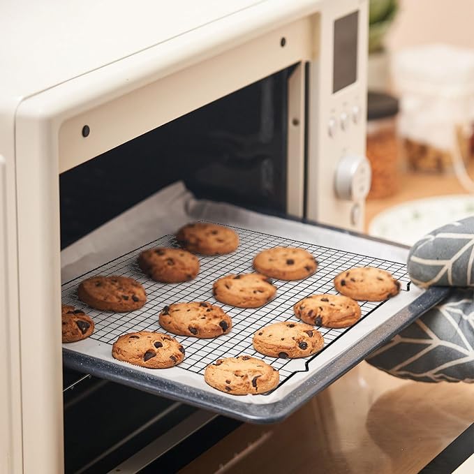 Haploon Baking Racks 6 Pcs Wire Cooling Rack for Roasting Cooking Net | Heavy Duty Grilling Drying Mesh, 16x10 Inches Black Grid Bulk, Fits Small Toaster Oven, Dishwasher Safe Kitchenware