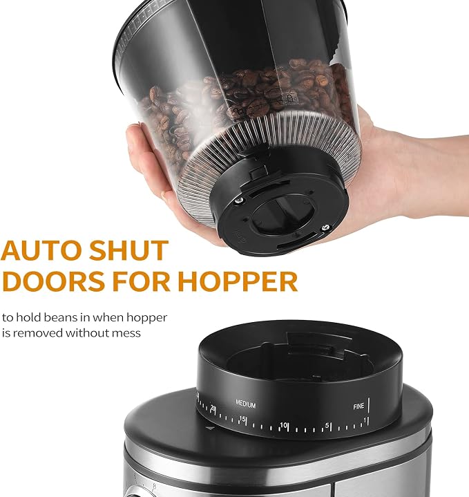Ollygrin Burr Coffee Grinder, Electric Conical Coffee Bean Grinder With 30 Adjustable Grind Settings For 2-12 Cups, Sliver & Black