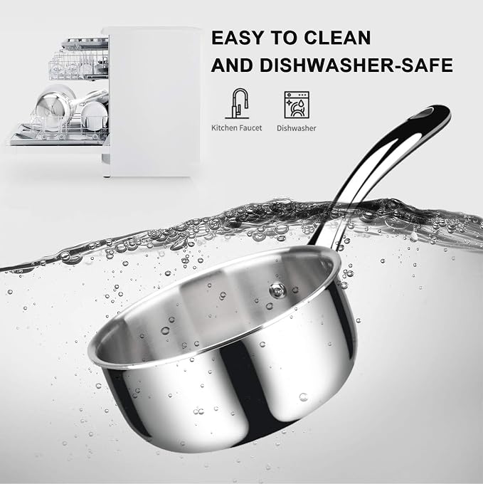 Duxtop Tri-Ply Stainless Steel Saucepan with Lid, 1.6 Qt Induction Pot | Whole Clad Saucier Pan, Dishwasher and Oven Safe, Stay-Cool Handle