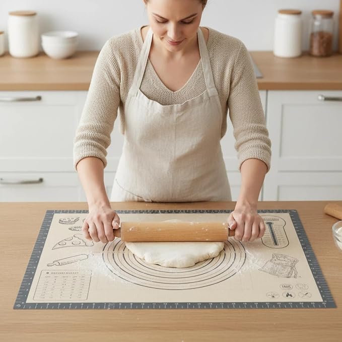 Silicone Baking Pastry Dough Mat - 26x16Inch Extra Large Cookie Bread Rolling Mats Sheet, Nonstick Kitchen Counter Kneading Board,Thick Reusable Pie Cookies Pizza Fondant Making Matt Measurement(Gray)