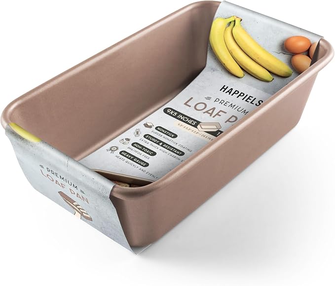 5 x 9 inch Nonstick Loaf Pan 1lb for Oven Baking, PFOA & BPA Free | | Non-Toxic - High Carbon Steel - Gold - Banana Bread Mold