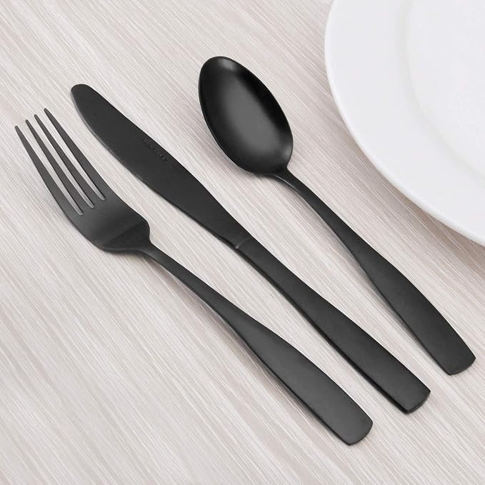 O.C.E. Matte Black Silverware Set, O.C.E. Satin Finish 30-Piece Stainless Steel Flatware set, Tableware Cutlery Set Service for 6, Utensils for Kitchens, Dishwasher Safe