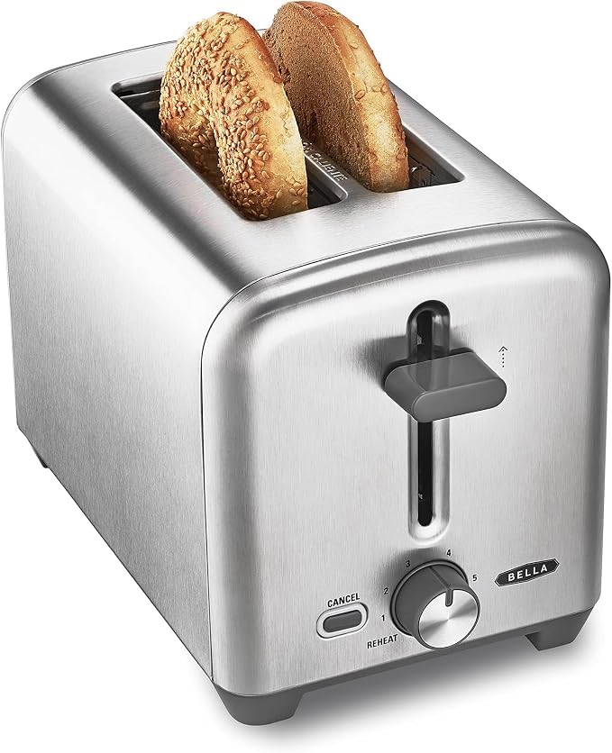 bella Stainless Steel 2 Slice Toaster with Extra Wide Slots & Removable Crumb Tray - 6 Browning Options, Auto Shut Off & Reheat Function - Toast Bread, Bagel & Waffle (Pack of 6)