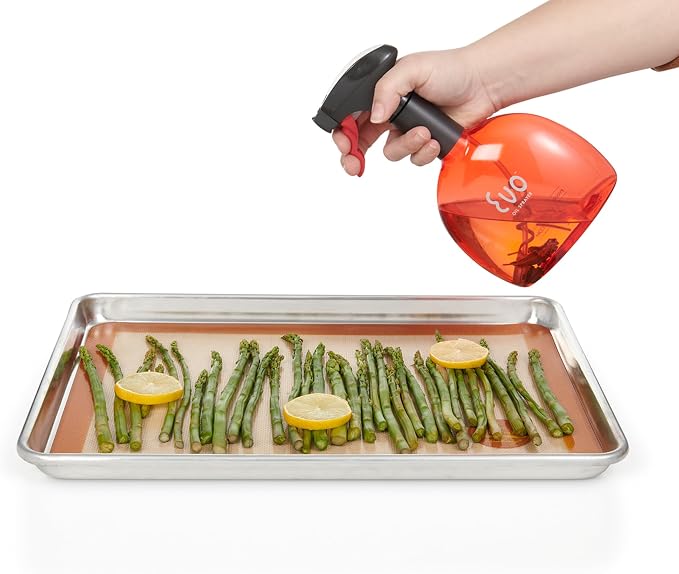 Evo Original Oil Sprayer Bottle | Non-Aerosol for Olive Oil, Cooking Oils, Vinegars | 24-Oz Capacity | Rotatable Nozzle | Gourmet Cooking Tools - Food-Safe Materials | Red