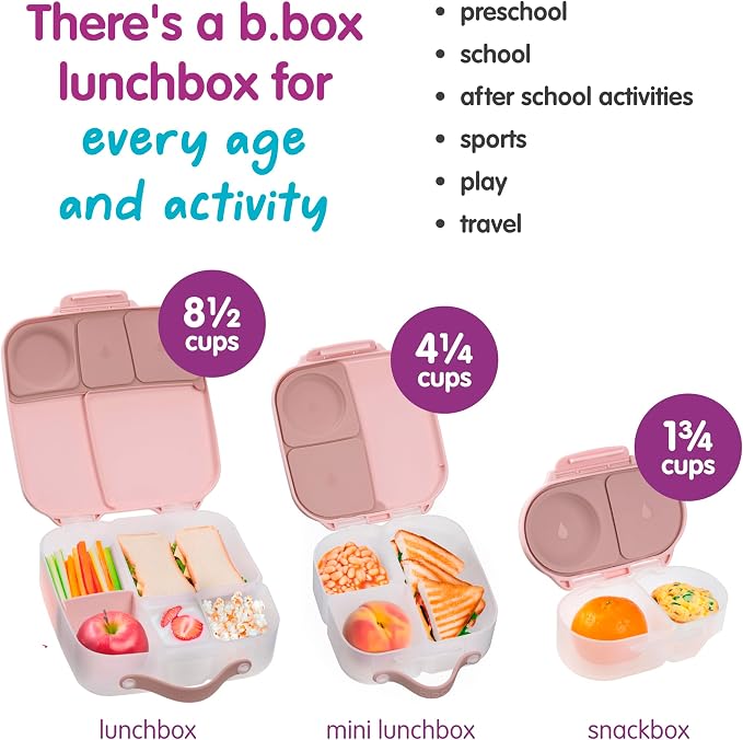 b.box Mini Lunch Box, Snack Containers for Kids, Lunch Box Kids, 4.25 Cup | Bento Box for Kids, Sanck Box, Lunch Containers, Leak Proof, Dishwasher Safe, BPA Free, PFAS Free, Ages 3+ — Blush Crush