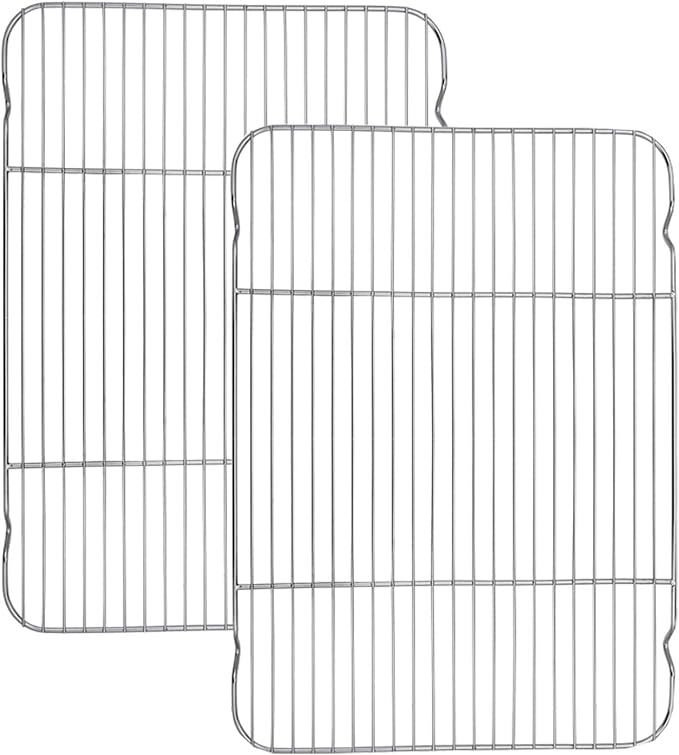 Baking Cooling Rack Set of 2, E-far 16.5"x11.5" Stainless Steel Metal Roasting Cooking Racks, Fits in Half Sheet Cookie Pans, Non Toxic & Rust Free, Oven Proof & Dishwasher Safe
