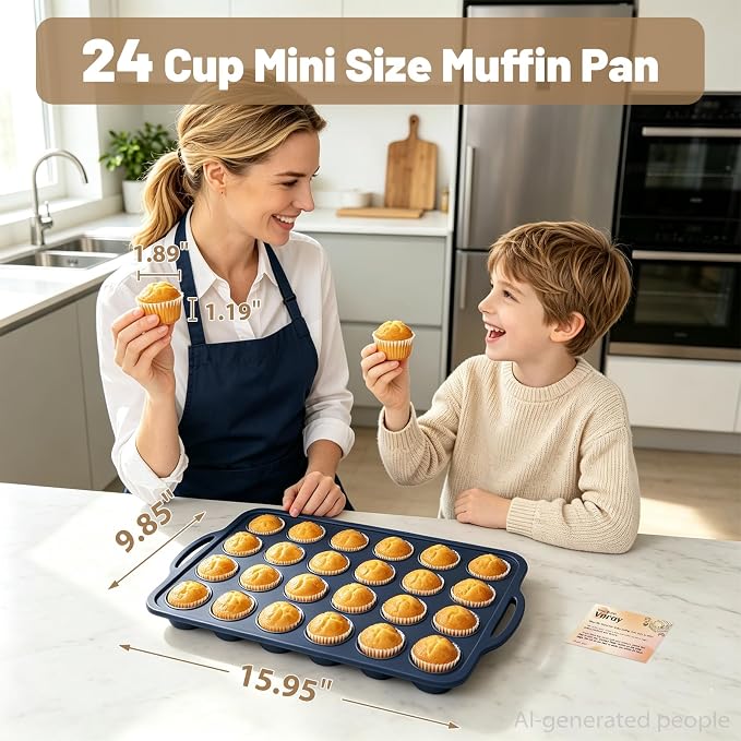 Mini Silicone Muffin Pan with Frame Non Stick Cupcake Tin Baking Mold | Silicone Cupcake Pan with Handles 24 Cup, BPA Free Silicon Muffin Tin Tray Small for Baking, Egg Bites, Cupcake Mold Grey