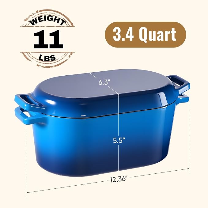 Dutch Oven for Bread Baking, 3.4 QT Bread Dutch Ovenfor Sourdough, Enamelled Bread Oven with Lids,Blue