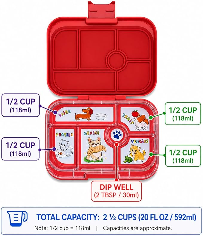 Yumbox Original Leakproof Bento Lunch Box, Wow Red Cats & Dogs | Kids Lunch box, Easy Open Latch, Lightweight, Compact, Removable Tray, BPA-Free