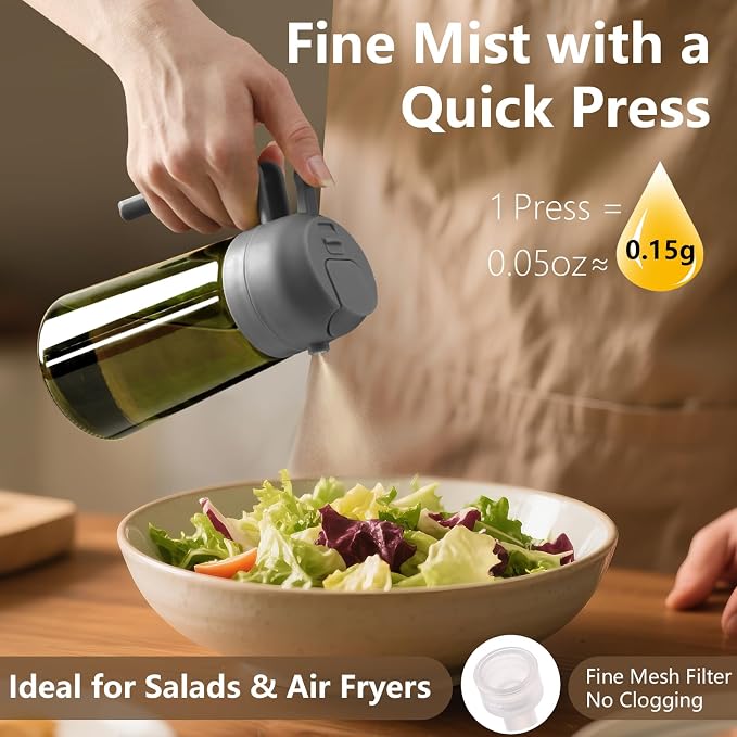 SWEET VIEW Olive Oil Dispenser and Oil Sprayer 16oz/470ml | Glass Light-Proof Oil Pourer for Kitchen Air Fryer, Cooking, Salad, and BBQ, with Stickers