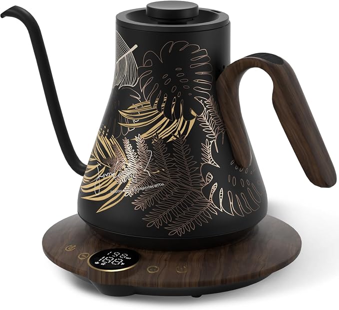 INTASTING Gooseneck Electric Kettle with ±1℉ Temperature Control 0.9 Liter | 1500W Quick Heating, Stainless Steel Inner, Pour Over Coffee & Tea, Keep Warm, Auto Shut-Off, Built-in Brew Timer, Rainforest