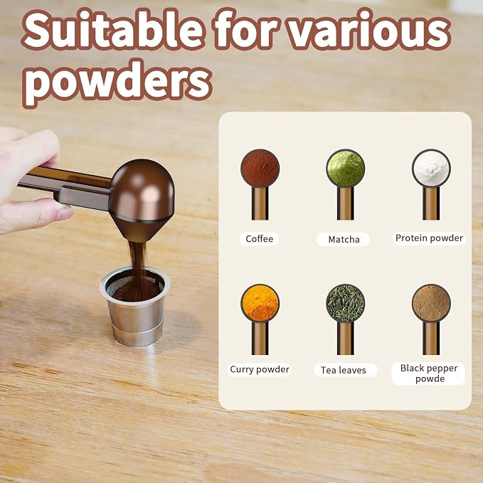Coffee Scoop with Funnel for Ground Coffee, Protein Powder & Tea, 2 Tbsp | Mess-Free Scoop Funnel for Reusable K-Cup, Countertop Design for Home & Office, Handy Long Handle, Easy to Clean, 2-Pack