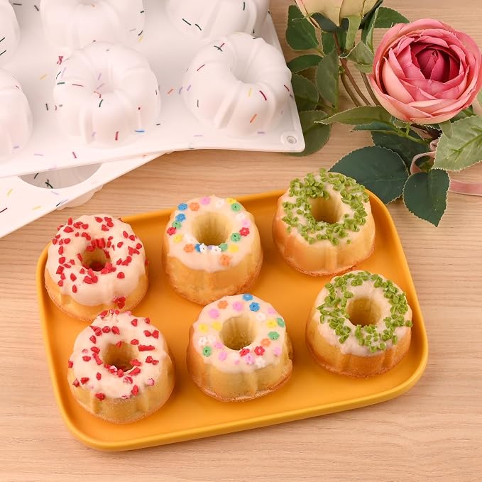 HUAKENER 3 Pcs Mini Fluted Cake Pan, 6-Cavity Fluted Tube Cake Pan | Non-stick Silicone Baking Mold for Cupcakes, Donuts, Muffins, Cornbread, Brownies, Jellies