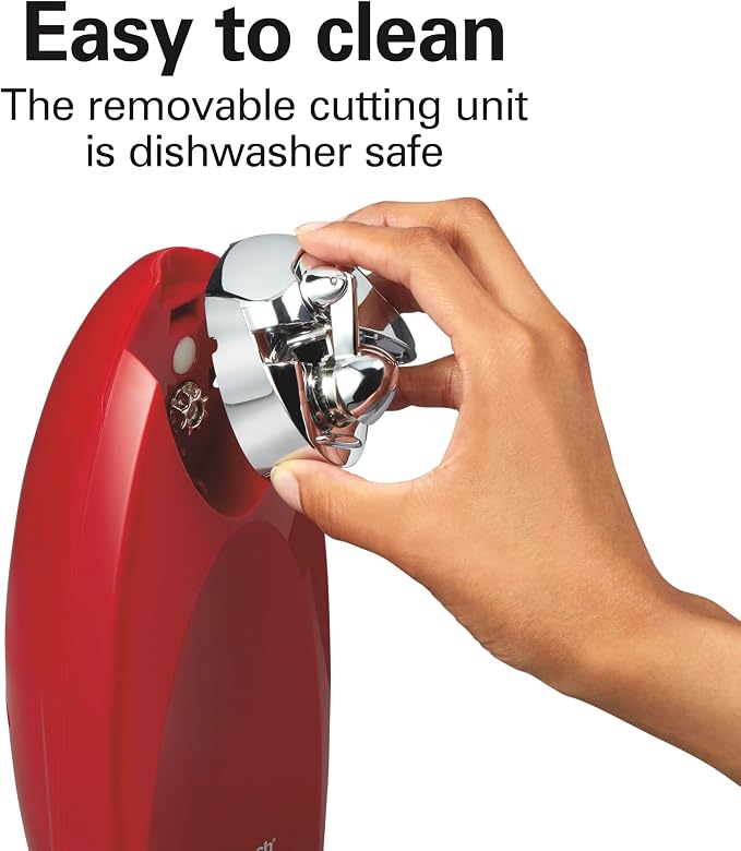 Hamilton Beach Classic Chrome Electric Can Opener with Automatic Shutoff | Patented SureCut Technology Easily Aligns Can | Knife Sharpener | Cord Storage | Extra Tall | Red | 76388J