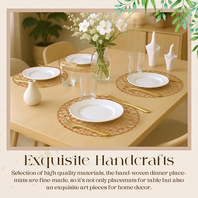Geosar Round Woven Placemats Bulk Rustic Paper Braided Placemats Boho Natural Non slip Heat Resistant Table Mats for Wedding Party, Dinner Table Centerpiece Decoration, 13 Inch (Light Brown,24 Pcs)