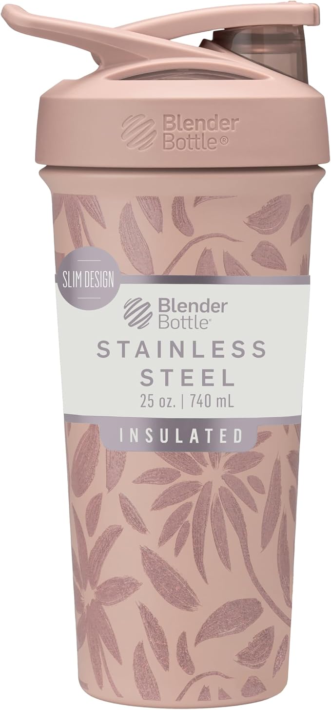 BlenderBottle Sport Sleek Stainless Steel Shaker Bottle 25 oz Flowers