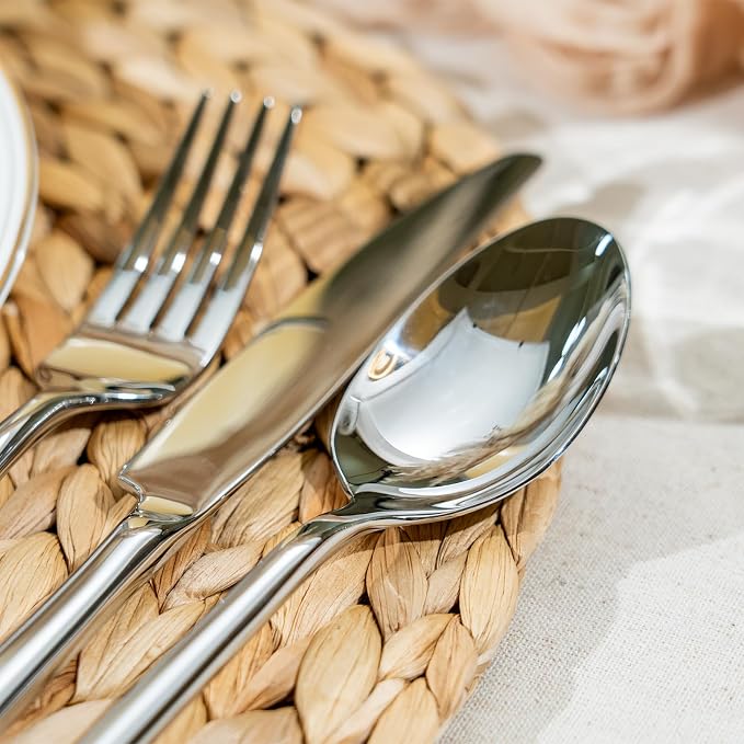 Alata Potter 60-Piece Forged Silverware Set Stainless Steel Flatware Set Cutlery Set, Service for 12, Mirror Finish, Dishwasher Safe