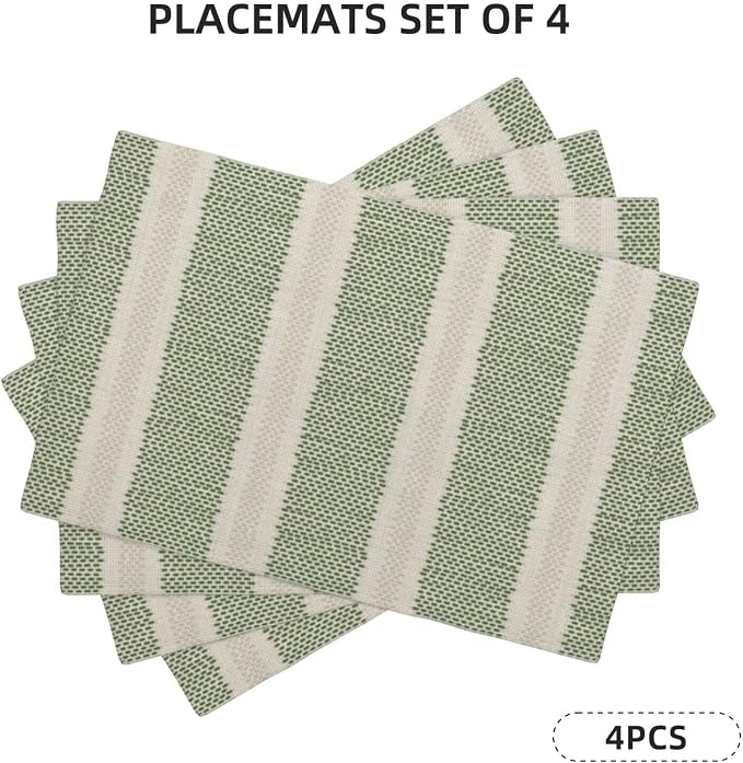 Sage Green Polka Dot Placemats Set of 4, Boho Striped Decorative Table Mat 12 x 18 Inch Heat Resistant Non Slip Line Fabric Modern Geometry Place mat for Holiday Party Kitchen Dining Decor