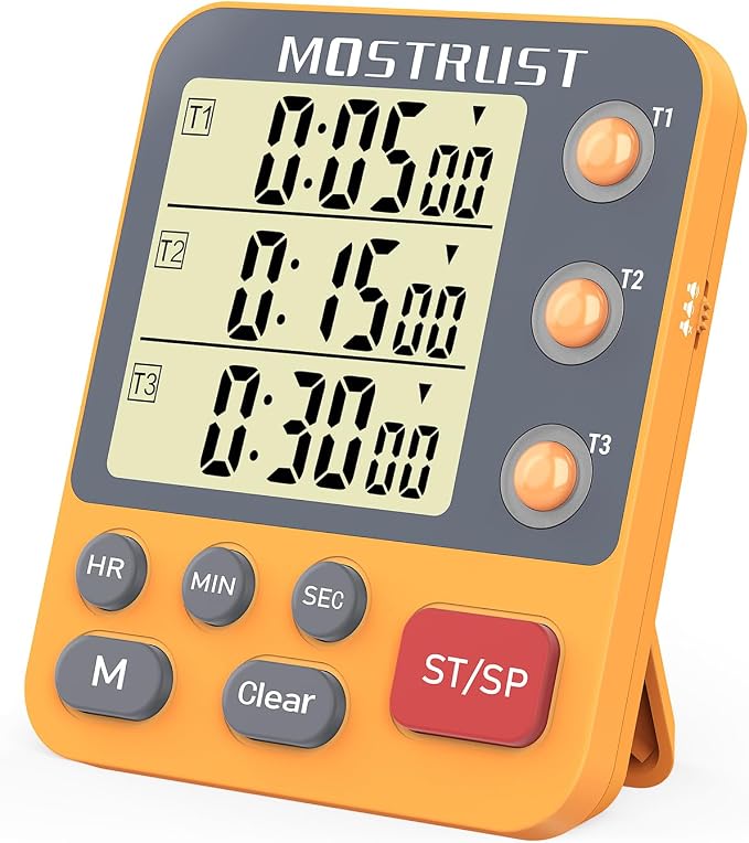 Digital Dual Kitchen Timer, Multiple Channels Countdown Timer | 3-Groups Triple Timer with Magnet-Back Memory-Preset Large Display Adjustable Volume, 3A Battery Included, Ideal for Cooking