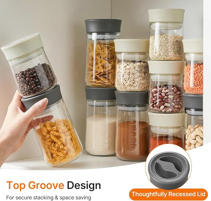2-Pack 27oz Glass Jar with Airtight Lid for Coffee Beans, Rotary Twist-Seal | Upgraded Wide Mouth Mason Jar With Scale, Clear Borosilicate, Easy Open/Clean, Twist Lock Freshness for Nuts, Cookie, Cereal