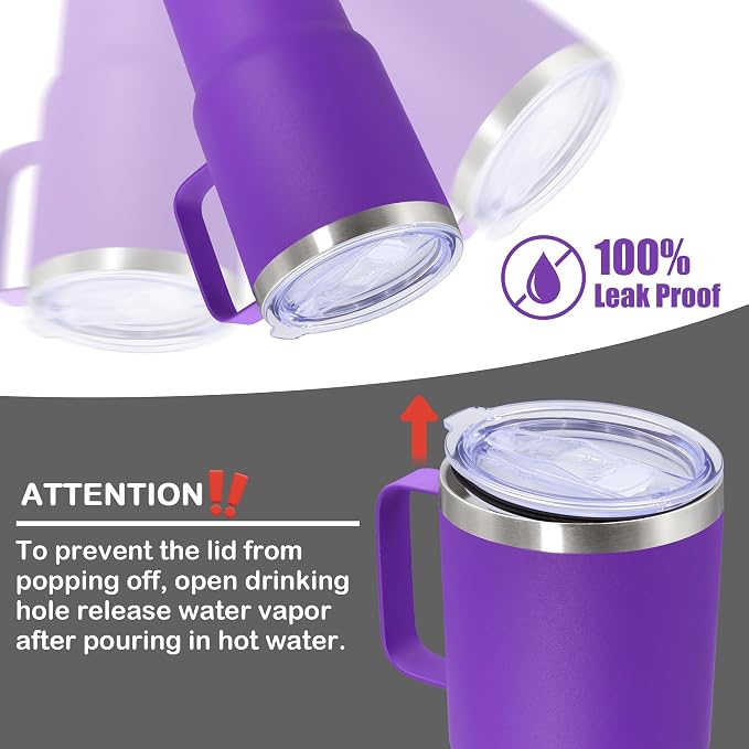 20 oz Tumbler with Handle Coffee Tumblers with Lid Travel Mug Purple 1P | 20oz Tumblers with Handle Double-Wall Insulated Vacuum Coffee Mugs Stainless Steel Tumbler with Handles&Lid Purple 1P