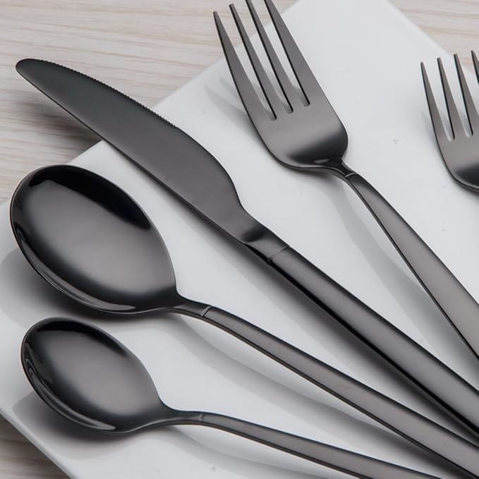 Berglander 20 Piece Titanium Black Plated Stainless Steel Flatware Set, 20 Pieces Silverware Set, Cutlery Set, Service for 4 (shiny Black)