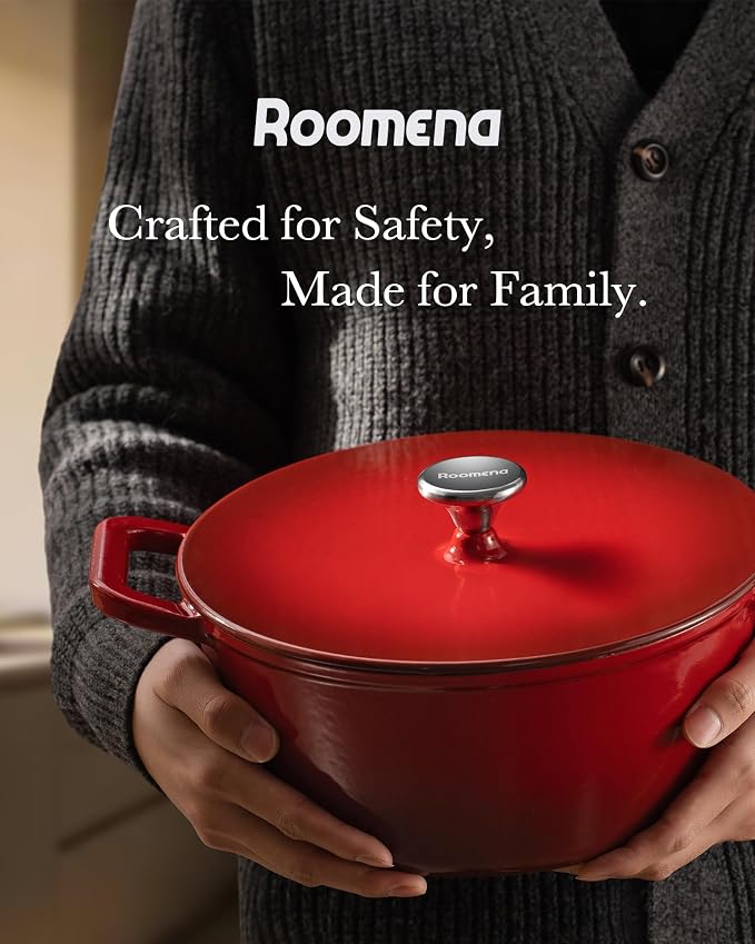 Dutch Oven Pot with Lid, 6QT Enameled Cast Iron Dutch Oven for Sourdough Bread Baking, Braising & Roasting, Dual Handle, 500℉ Oven Safe, All Cooktops Compatible, Cerise