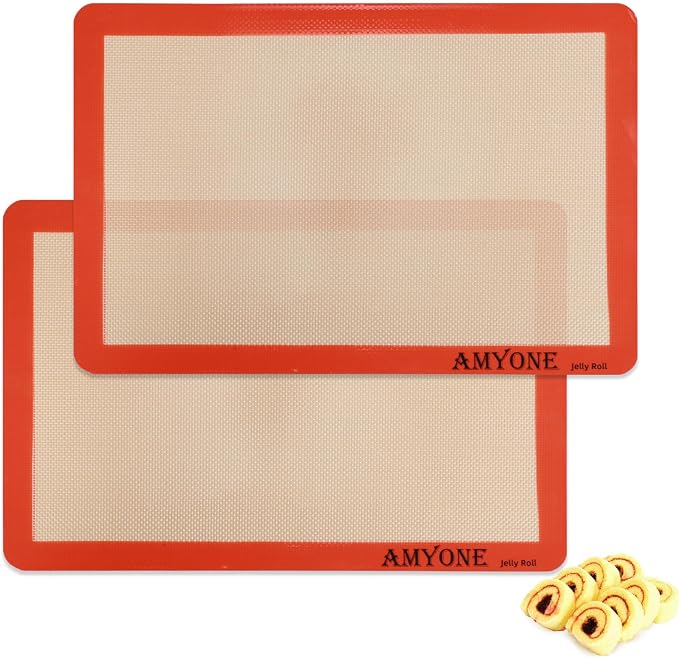 AMYONE Silicone Baking Mats for 10x15" Jelly Roll Pan, Platinum, 2PCS | Compatible with Nordic Ware Naturals Jelly Roll Pans/Swiss Roll Pans, Nonstick Reusable Food Grade Silicone