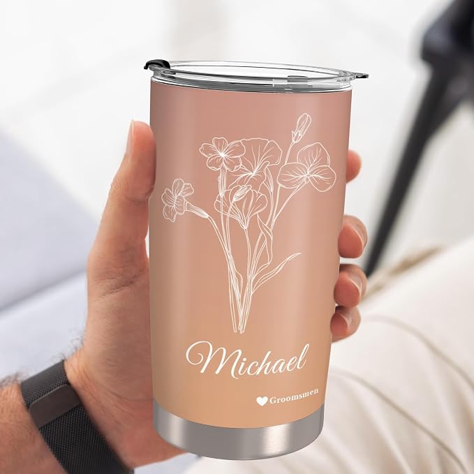 Personalized Tumbler Custom Vacuum Insulated Travel Mug Customizable Coffee Cup with Your Photos and Text Christmas Birthday Gift (Birth Flowers)