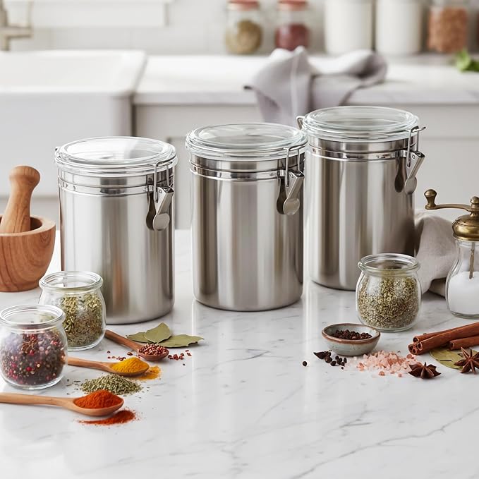 QWORK 4 Pack 62OZ Stainless Steel Canister Set with Lids - Airtight Food Storage Canisters, Sealable Jars for Coffee, Sugar, Flour, Tea