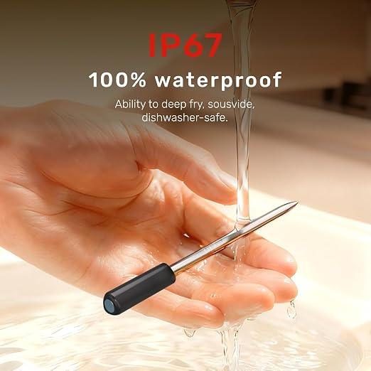 Wireless Meat Thermometer Digital with Remote App Monitoring | ±0.9℉ Accuracy Bluetooth Meat Thermometer, Wi-Fi Unlimited Range, DishWasher Safe, and App Alerts, for BBQ/Oven/Grill/Smoker