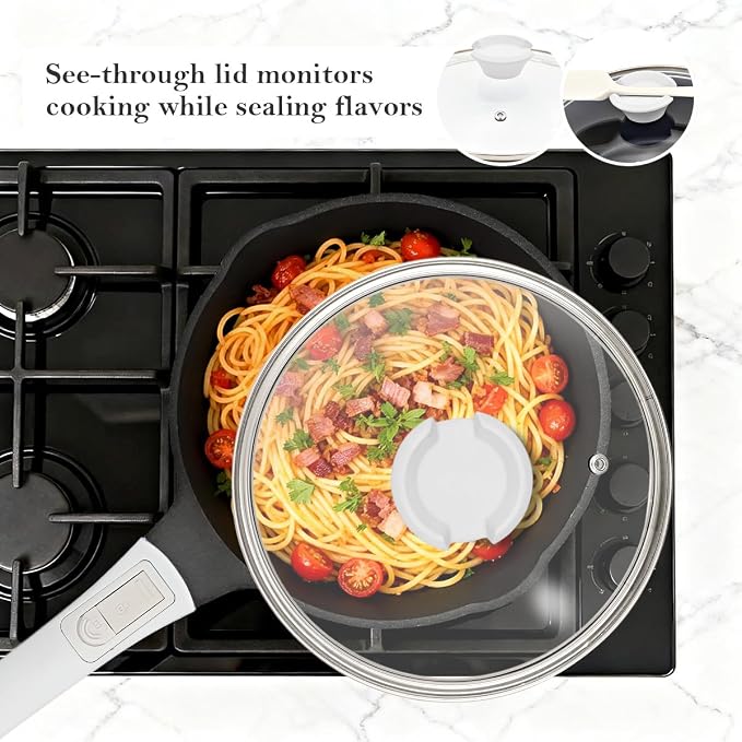 2.5 Qt Saucepan with Lid, Nonstick Sauce Pot with Pour Spout, White | Milk Pot with Detachable Handle, Compatible for All Stoves Including Induction, Oven Safe, PFOA PFAS PTFE Free