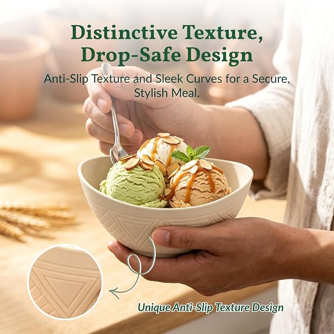 Wheat Straw Small Bowls Dessert Bowls Set of 6 Unbreakable Ice Cream Bowls for Kitchen, Camping, RV, Dorm, Microwave & Dishwasher Safe Mini Bowls for Yogurt, Snack 10 OZ (Beige)