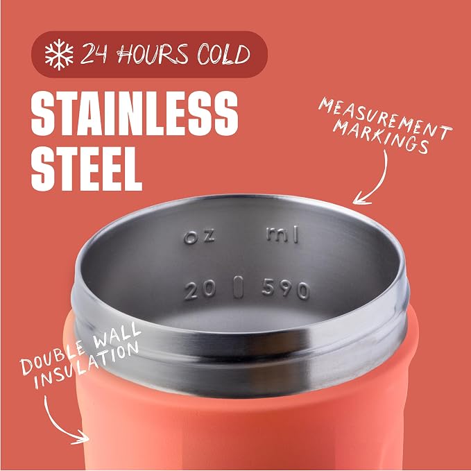 BlenderBottle Sport Flip Stainless Steel Shaker Bottle 24 oz Coral