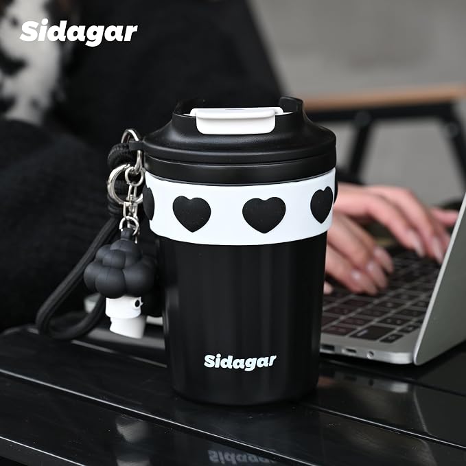 SDGA+ 12 oz Travel Coffee Mug Spill Proof Leak Proof, Stainless Steel Thermal Coffee Cup with Lid, Resuable Cup for Hot and Cold, Portable Tumbler for Women, Black