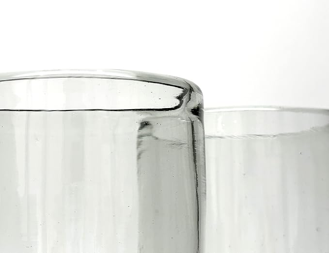 18 oz Hand Blown Mexican Drinking Glasses - Set of 6 tumblers, 18 fl oz each, Clear