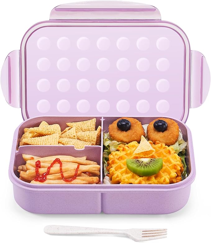 MISS BIG® Bento Lunch Box for Kids, 1150ml, 3 Compartments, Purple | Purple kids bento lunch box for school lunch, daycare snacks, preschool meals, picnic food, and travel.